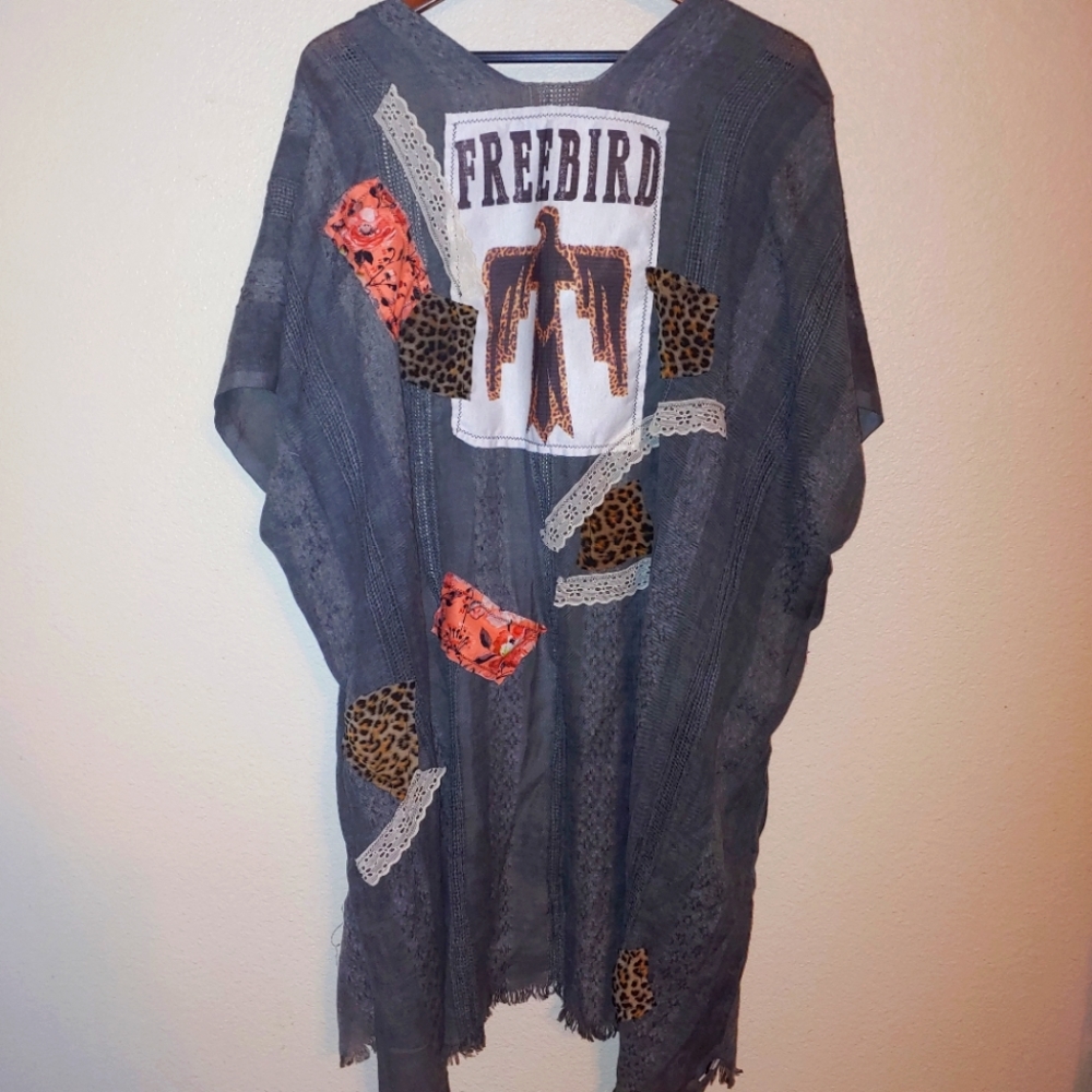 Shabby bohemian cottagecore free bird Phoenix animal print kimono shawl Duster